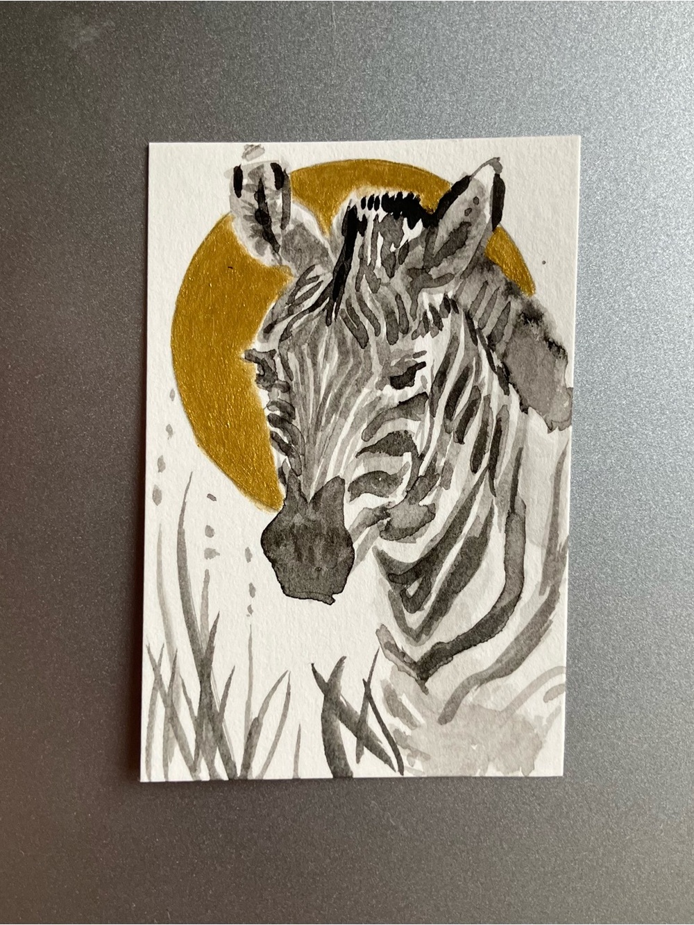 Original zebra painting equestrian art miniature realism horse sumi-e style USA